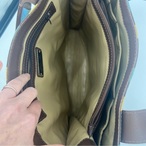 TRAMONTANO Napoli Italian Leather and Canvas Tote Bag Made in Italy - Picture 9 of 9